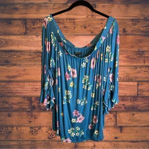 Lane Bryant Blue Floral Off Shoulder Blouse Size 22/24